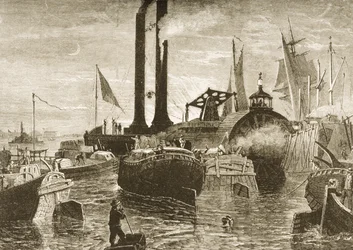 Eine Getreideflotte im Hafen von New York in den 1870er Jahren, ca. 1880